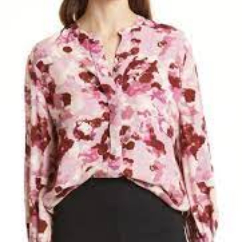 Nordstrom Signature Floral Covered Placket Top In Purple- Rust In Bloom …